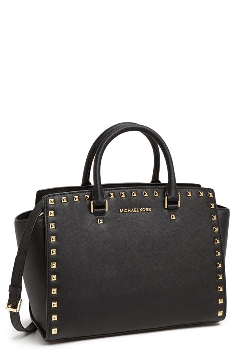 michael kors studded selma large saffiano leather satchel tote|selma saffiano leather satchel.